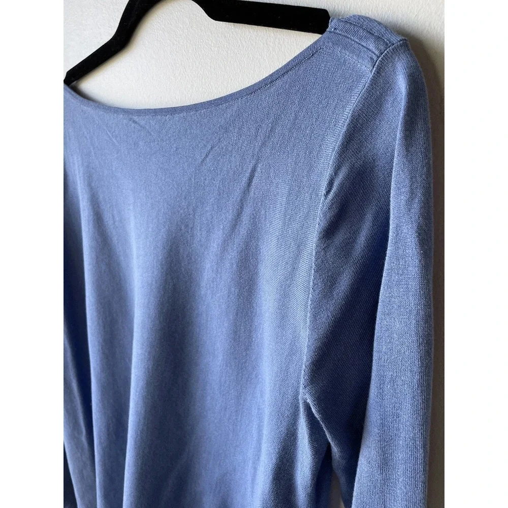 Worth New York Sweater Womens M Blue Side Tie Boat Neck Cotton Blend Pullover